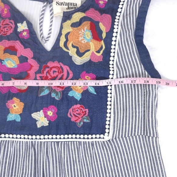 Savanna Jane Women’s Boho Floral Stripes Summer Shift Mini Dress Size M - Picture 4 of 9